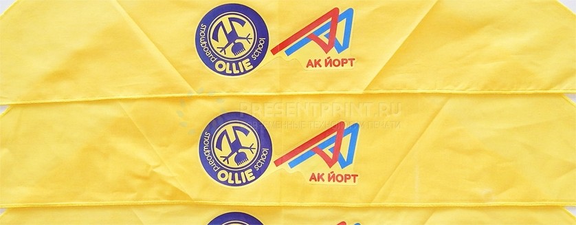 Нанесение логотипа на косынки для Ак Йорт по заказу ателье Ритм